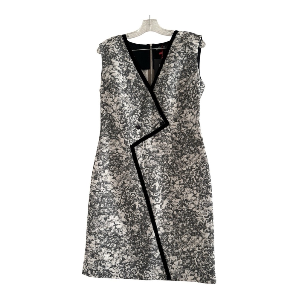 LATTORI Women Black White Zig Zag V Neck Sleeveless Dress (NWT)